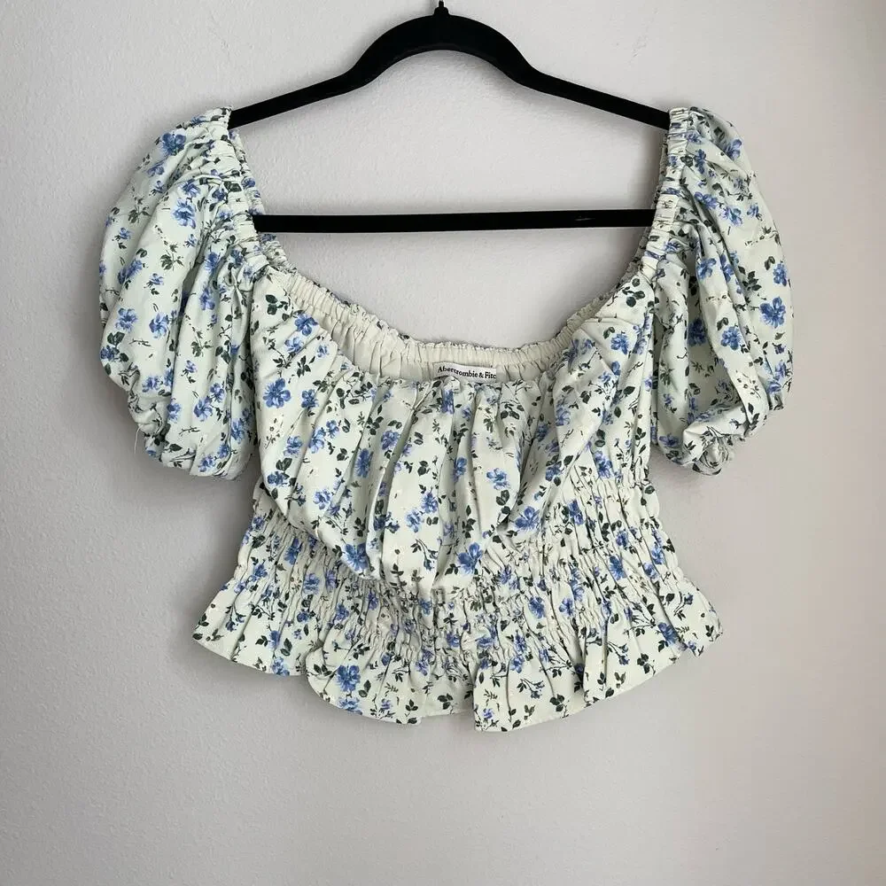 Abercrombie & Fitch Floral Off the Shoulder Puff Sleeve Blouse
